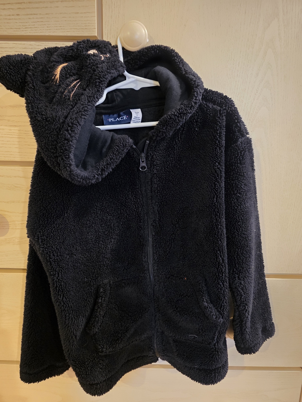 The Children's Place Black Plush Hooded Jacket with Cat Ears